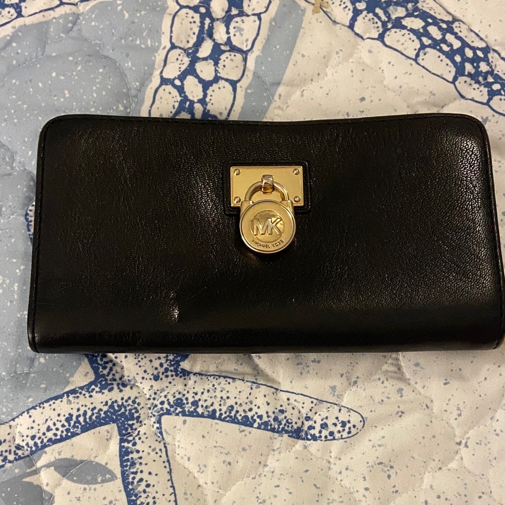 Michael Kors Black Leather Wallet with Gold Logo